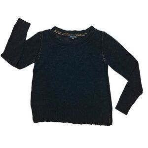 Eileen Fisher black linen cotton sheer pullover sweater size s XS